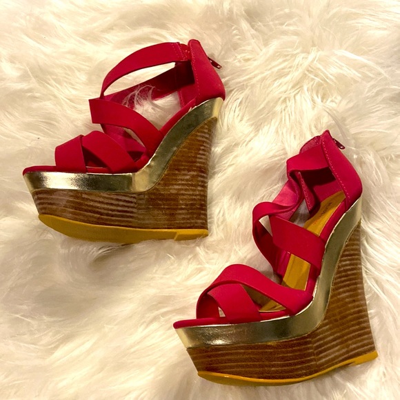 JustFab Hollyn Pink Strappy Platform Wedges 6.5 - Picture 2 of 5